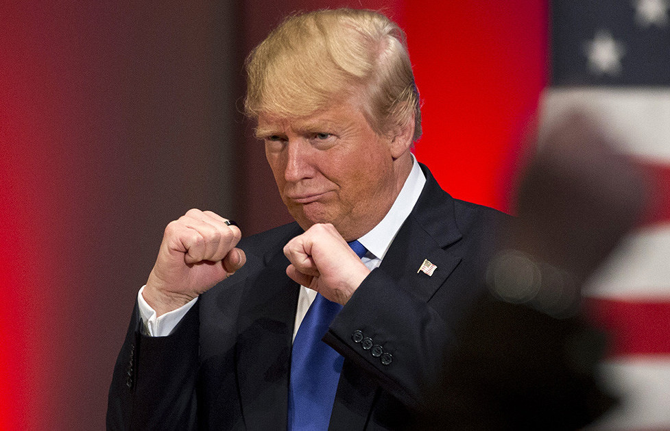 Donald Trump raising his fists during campaign